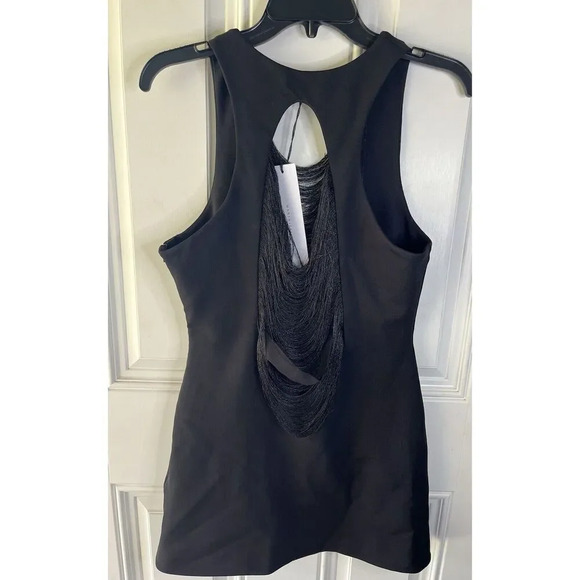MAXIMILIAN DAVIS NWT Fall Fringe Dress Black Mini Silk Size Large UK 12 - Picture 12 of 16